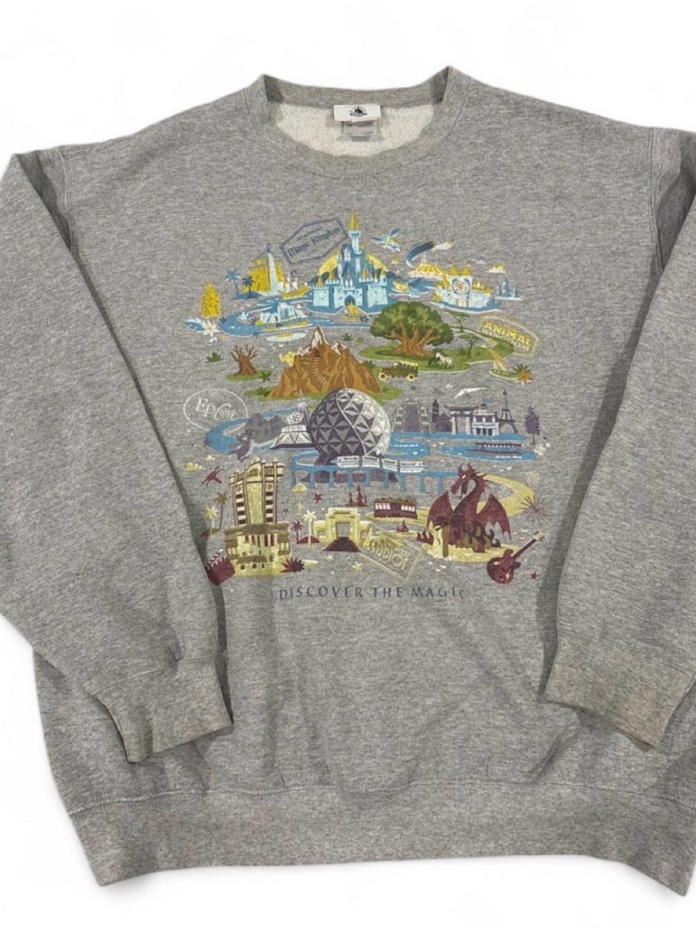 Disney Grey Crewneck Sweatshirt with Park Map Graphic
